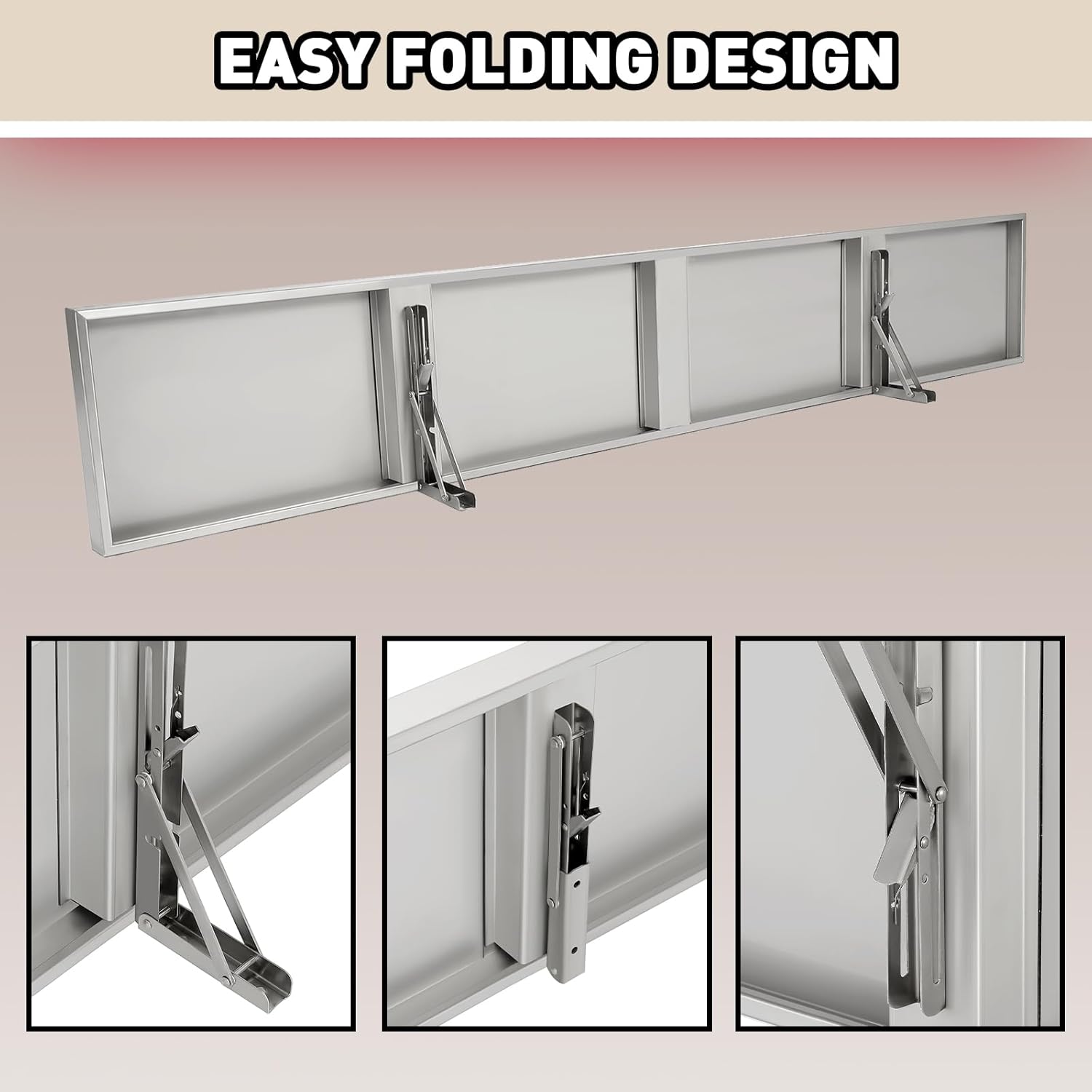 HECASA 6 FT 70.8" L X 11.6" W Folding Concession Window Shelf Food Shelf Food Truck Concession Stand Serving Wall Mounted Shelf for Restaurant Bar Utility Room Kitchen Garage Stainless Steel