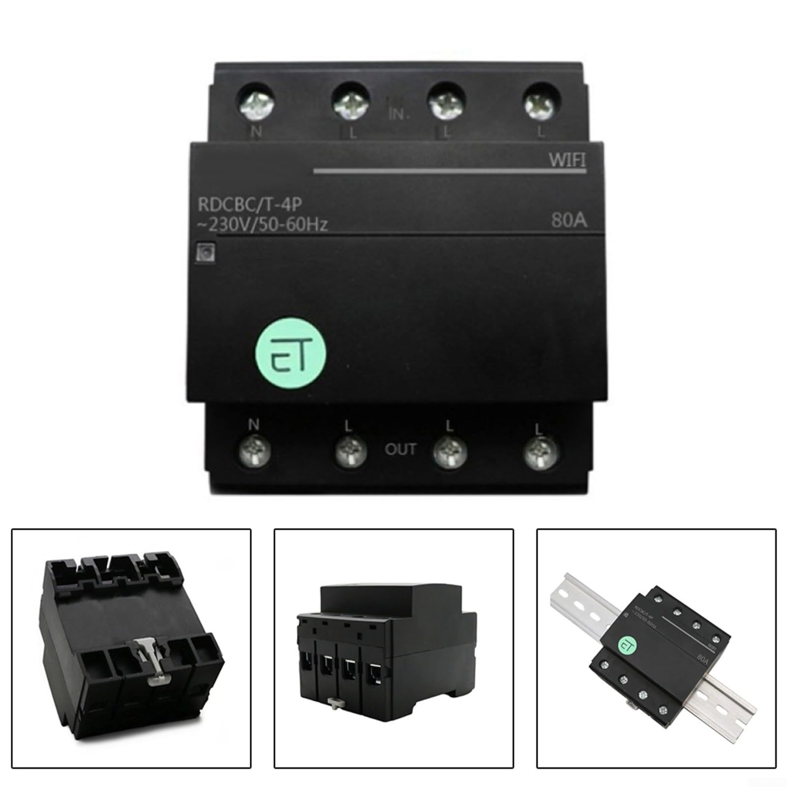 Interruptor de relé con temporizador inteligente, 4 P, 63 A, WiFi, control por aplicación, interruptor trifásico para domótica, negro (4P-63A)