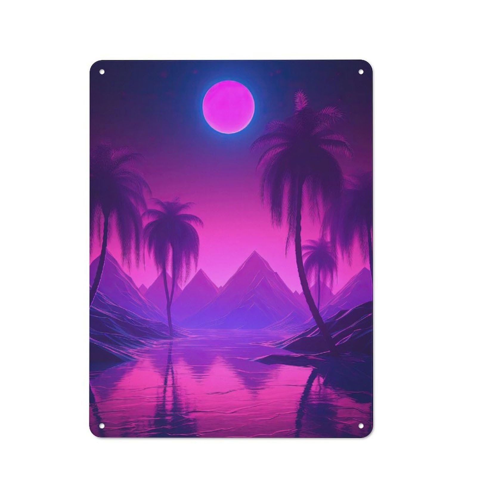 Junmoney Dreamy Synthwave Horizons Retro Metal Sign With Design 40X30cm, Weathered Look Shed Wall Plaque For Garage, Workshop, Shed Or Utility Room