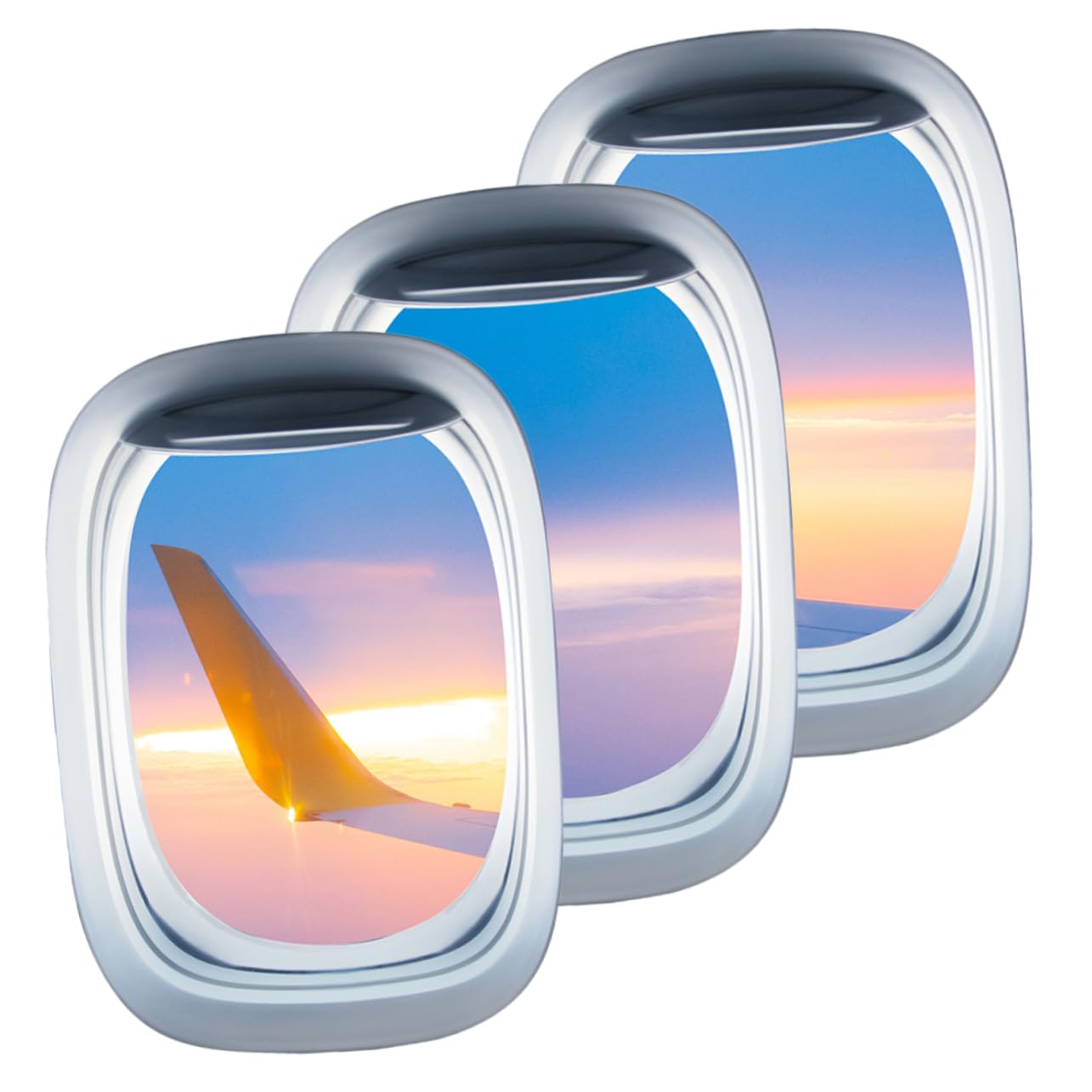 HOMSFOU 9blätter Kreative Flugzeugfenster Wandsticker Selbstklebend Landschaftsdekor Wandaufkleber Für Wohnzimmer Schlafzimmer Und Badezimmer Simulierte Fensterbilder Aus Langlebigem