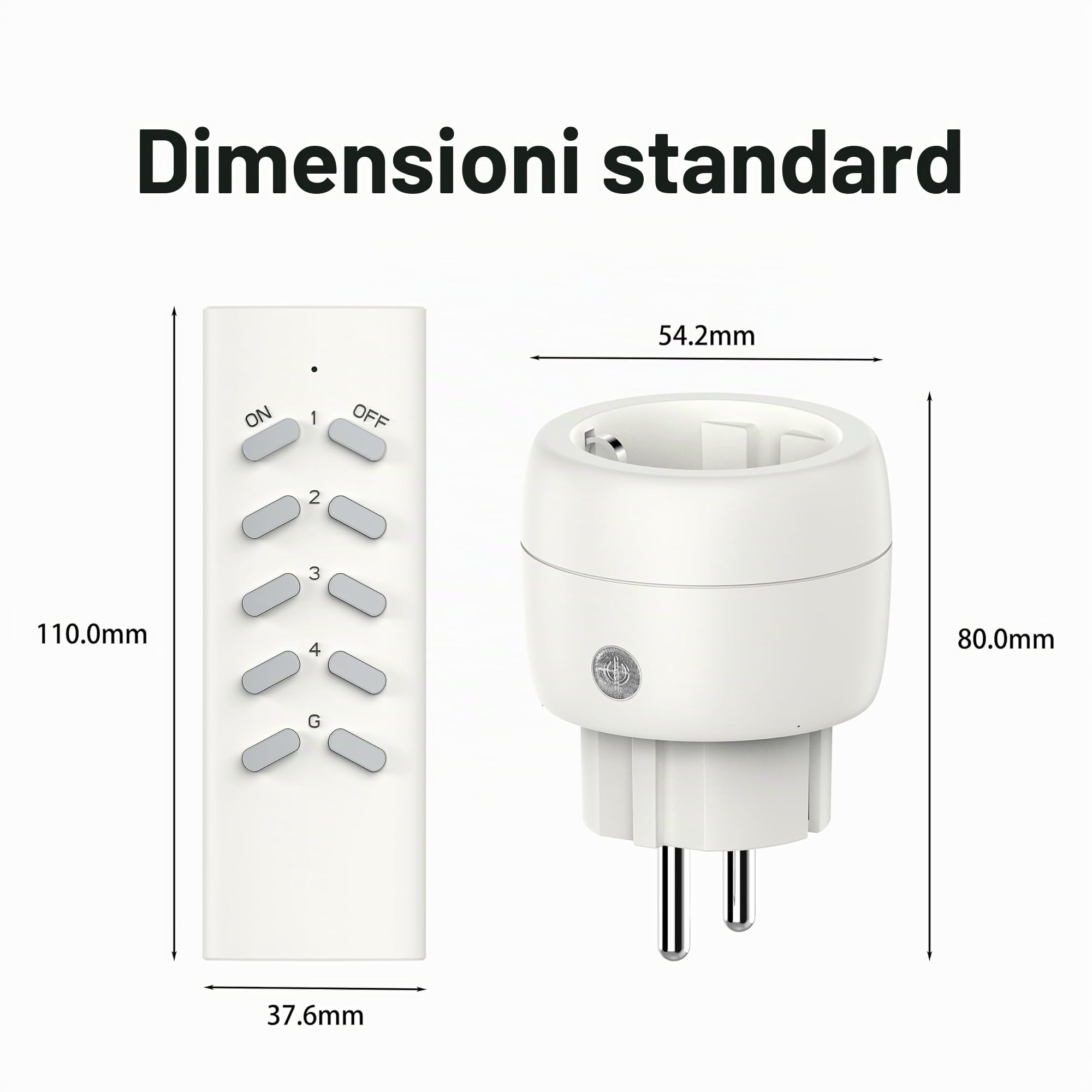 UCOMEN Prese Con Telecomando, 5 Prese Con 2 Telecomandi, 2300 W, Portata 30 M, Set Di Interruttori, Funzione Autoapprendimento Per Elettrodomestici, Bianco