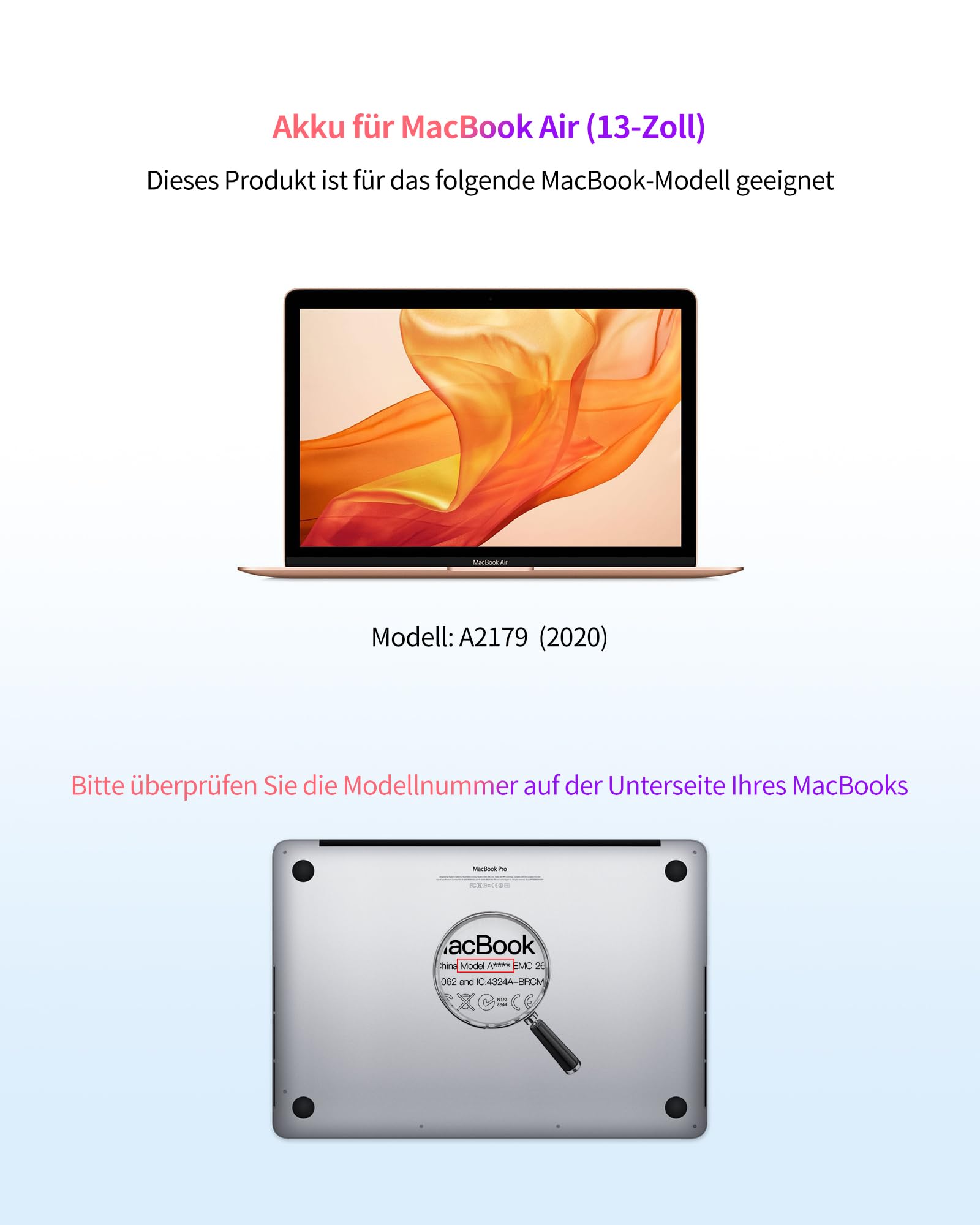 ASMARK Akku für MacBook Air A2179, 13 Zoll, 2020, A1965 Batterie | 11,4V 4800mAh 55Wh, EMC 3302, bis zu 1000 Zyklen, Werkzeugset, Installationsanleitung