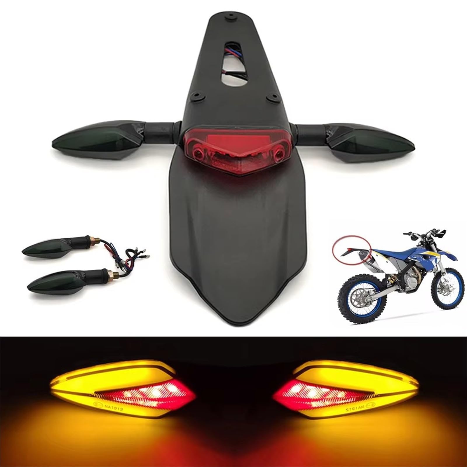 Soporte Placa Matrícula Guardabarros Trasero Motocicleta con Luz Trasera LED 12V Lámpara Freno Universal Soporte Matrícula Motocicleta(Transparent)