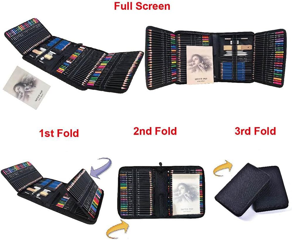 KJHG 144Pcs Sketching & Drawing Pencils Art Kit,Professional Drawing Art Tool Kit CharcoalGraphiteWatercolorMetallicColored Drawing Pencils Set for Artists,Beginners,Adults,Kids,Teens