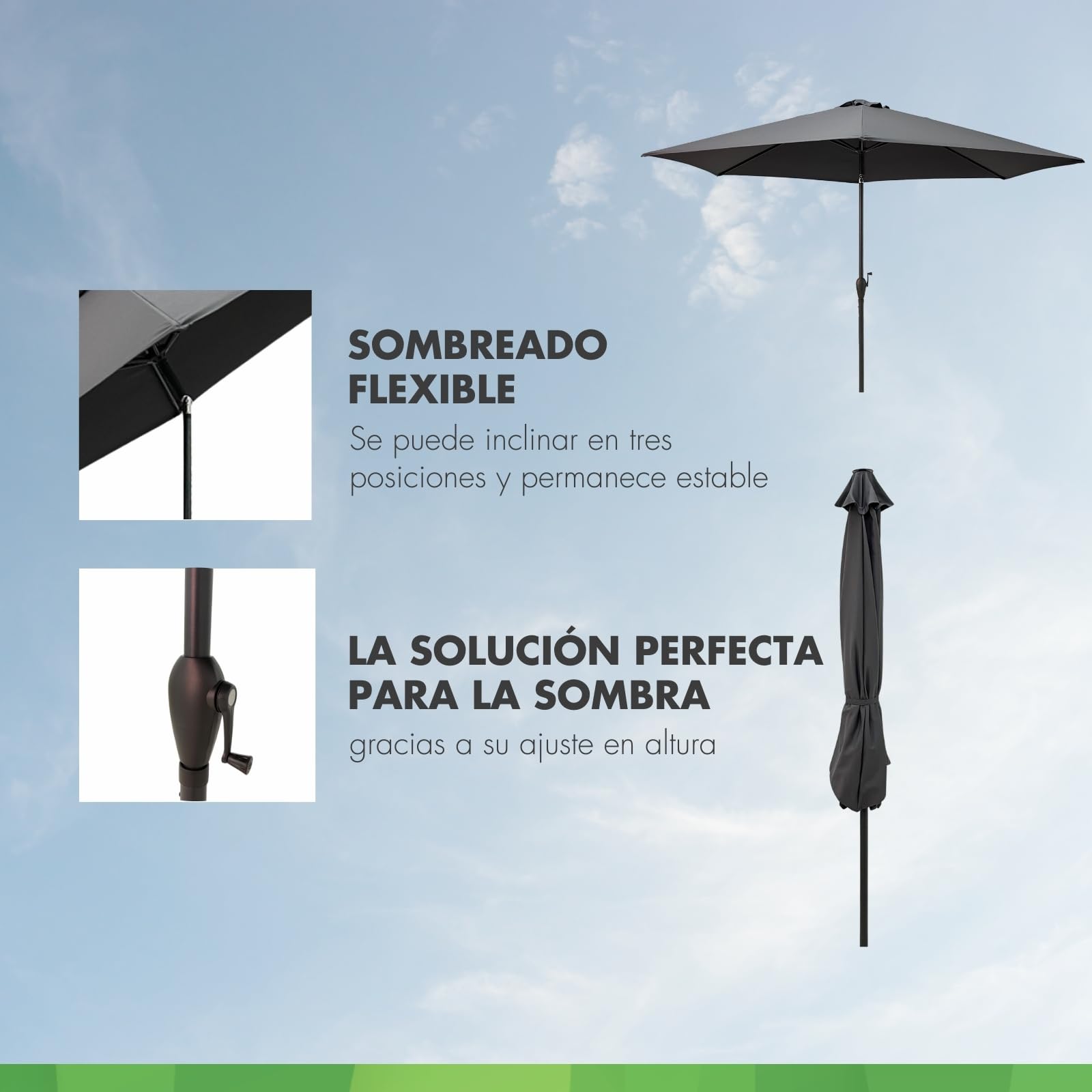 Doppler City sombrilla balcón 300 cm, Antracita, manivela, bolsa, UV 80