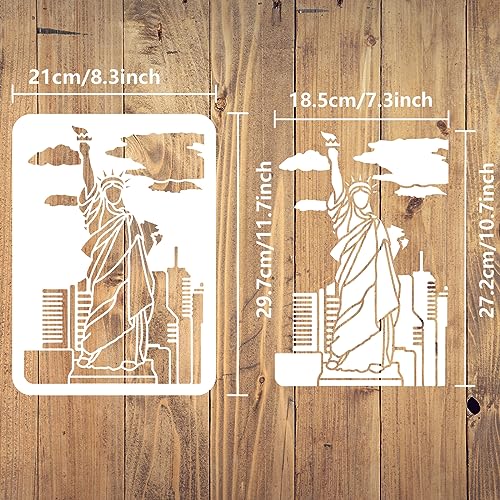FINGERINSPIRE Statue of Liberty Stencil 21x29.7cm American Landmark Statue of Liberty Pattern Painting Template Architecture Theme House Sea Clouds Stencil for Painting on Wood Wall Fabric Furniture - Image 2
