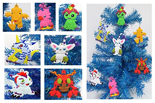 Digimon Themed Holiday Christmas Ornament Set Featuring Iconic Digimon Characters
