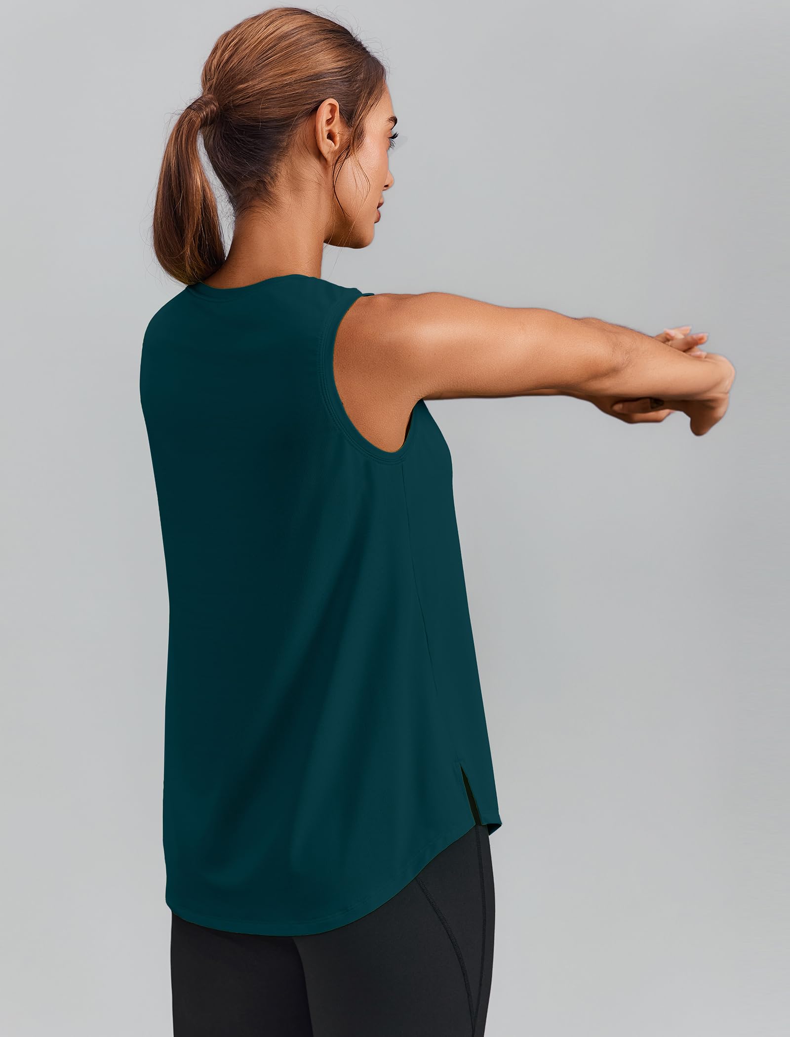 PINSPARK Workout Tops for Women Sleeveless Athletic Tank Tops UPF 50+ Running Tanks with Side Slits Loose Fit Gym Yoga Shirt - 3