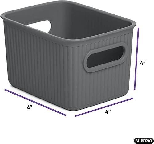 Miniatura 2 de Superio Ribbed Collection  Canastas organizadoras de plástico decorativas abiertas para el hogar, pequeñas cajas de contenedores grises (paquete de