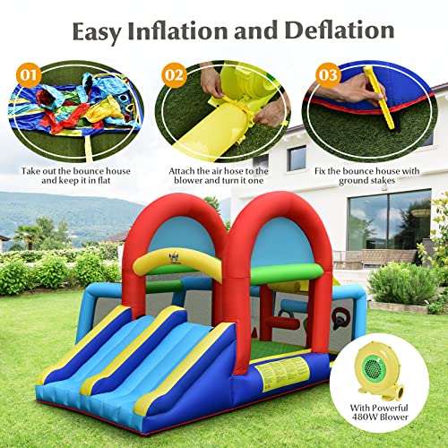 HONEY JOY Inflatable Bounce House, 8 in 1 Jump n’ Slide Bouncy House w/Jumping Area, Football Goal, Basketball Hoop, Target Game & Ring-toss, Indoor Outdoor Bouncy Castle for Kids(with 480w Blower) - Image 6