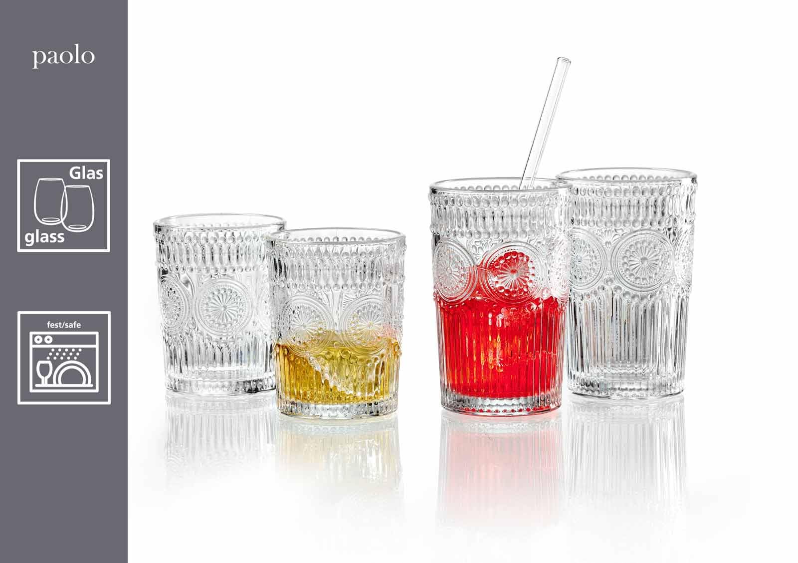Ritzenhoff & Breker Paolo Bargläser Set 12-teilig – 6x Longdrinkgläser 330 ml & 6x Whiskygläser 250 ml – Trinkgläser im Retro Design, Ornamentik, spülmaschinenfest – Klar
