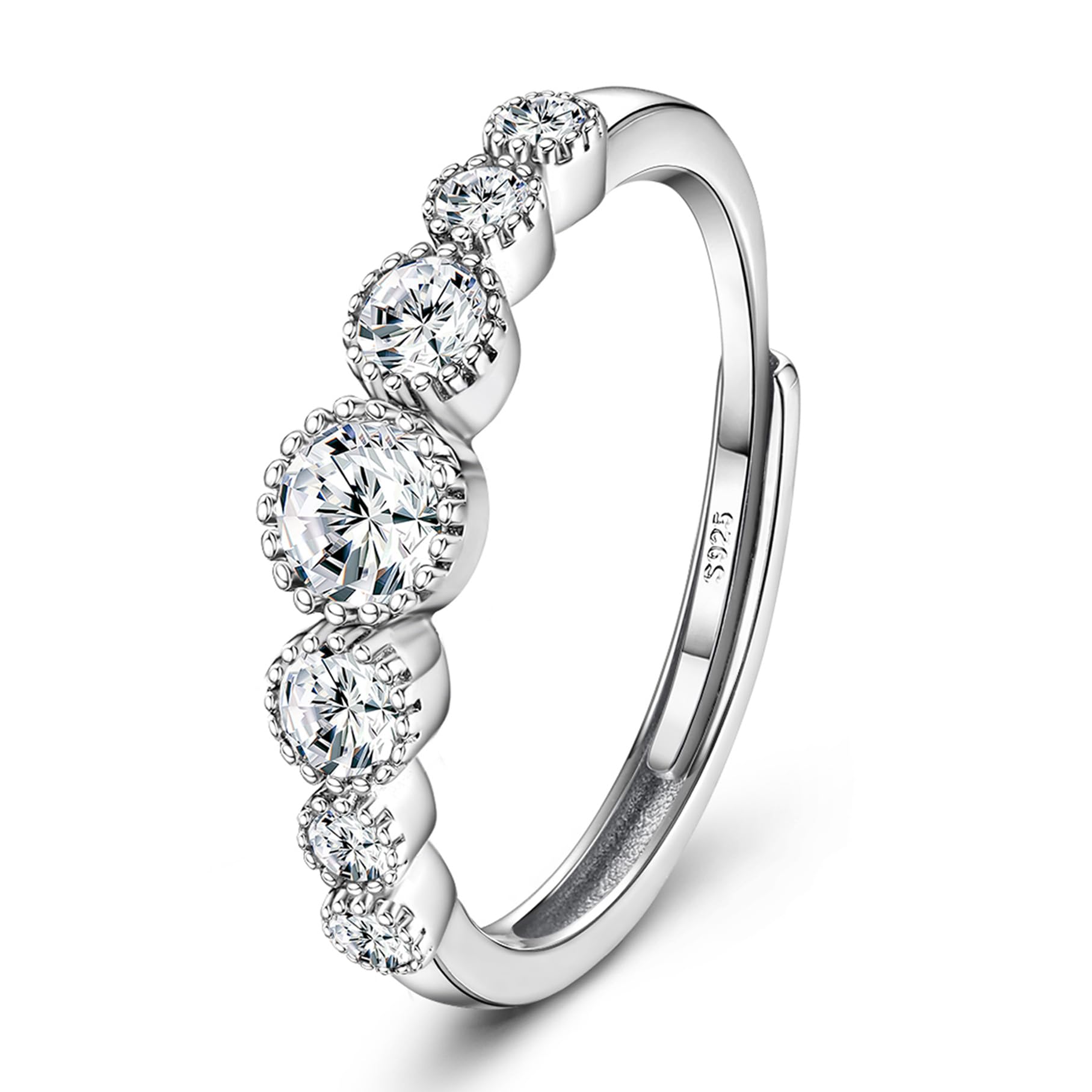 JeweBella Anillos Mujer Plata de Ley 925 Ajustable Anillo Plata Mujer con Circonita Minimalista Anillo Compromiso Mujer Anillo de Bodas Anillo Plata para Alianza Aniversario Bodas Regalo Plata