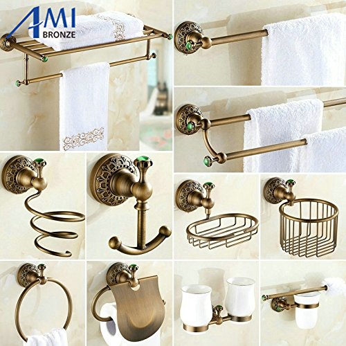 Generic towel rack only Antique Brushed Copper Carved Bluee Jade