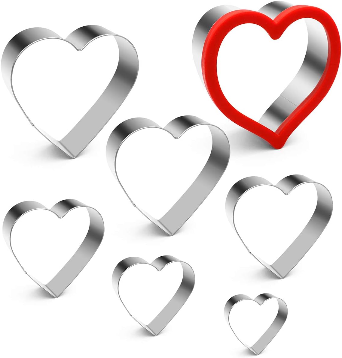 ANPOPO Heart Cookie Cutters for Anniversary, Bridal, Engagement and Valentine - 7 Piece Stainless Steel Heart Shapes 1.57in, 1.97in, 2.36in, 2.76in, 3.15in, 3.54in, 3.94in