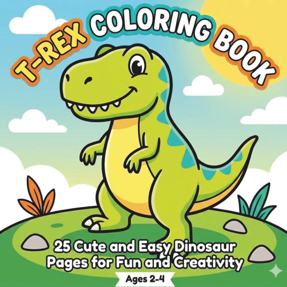 T-Rex Coloring Book: 5 Simple and Cute Dinosaur Illustrations for Toddlers and Kids Ages 2-4 | Bold Outlines and Large Coloring Spaces for Early Creativity