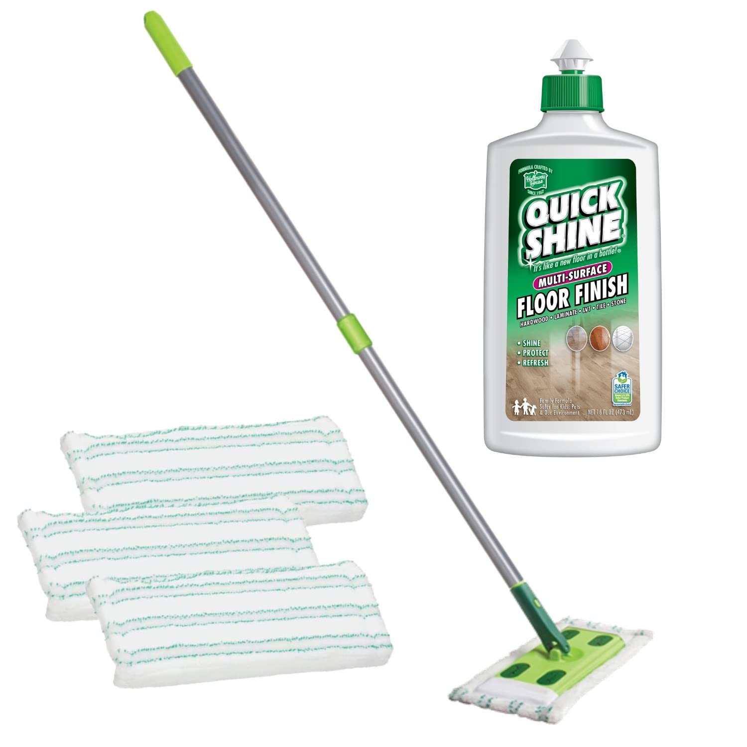 Buy Quick Shine Sustainable Hard Surface Floor Mop Kit with 3 Mop Pads & 1 Floor Finish 16oz