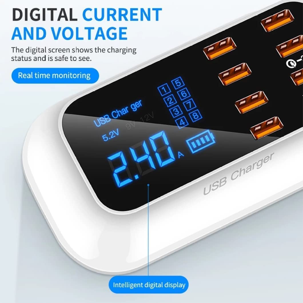 Estación De Carga Usb Concentrador De Carga Usb De 8 Puertos Carga Rápida Pantalla Led 3.0 Estación De Carga Usb Múltiple para Tabletas De Teléfonos Celulares Y Otros Escritorios Electrónicos Hogar De