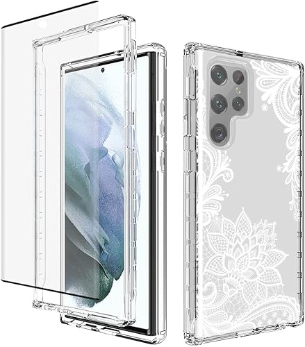 Tothedu Funda para Galaxy S22 Ultra 5G SM-S908U con protector de pantalla de vidrio templado, bonito patrón de mandala transparente, funda