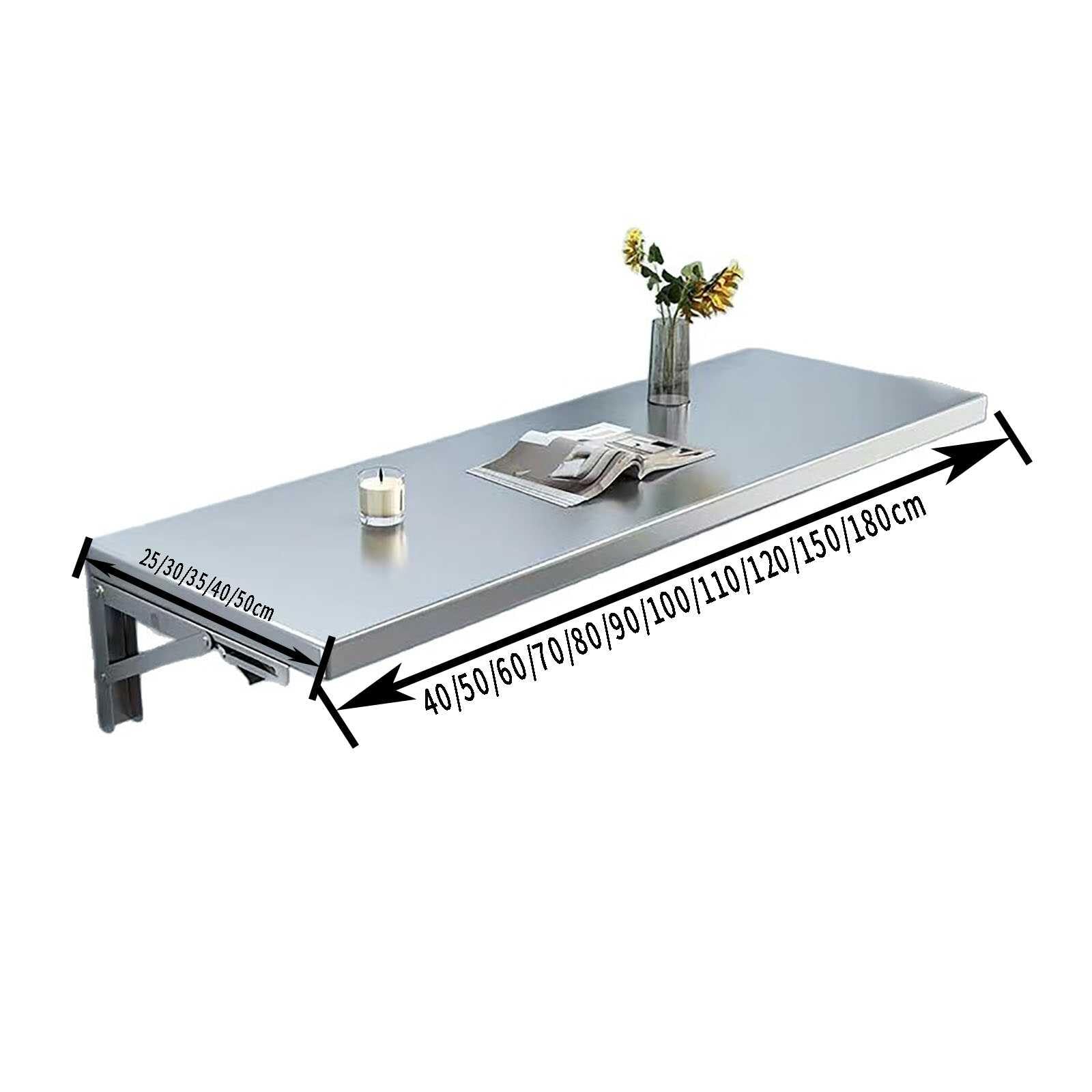 Edelstahl Wandklapptisch Klappbar Platzsparender Wandtisch für Wandmontage Robuster Rostfreier Schwerlast Klapptisch für Küche, Balkon, Werkstatt & Laptop (Nur als Ablage) 60x50cm