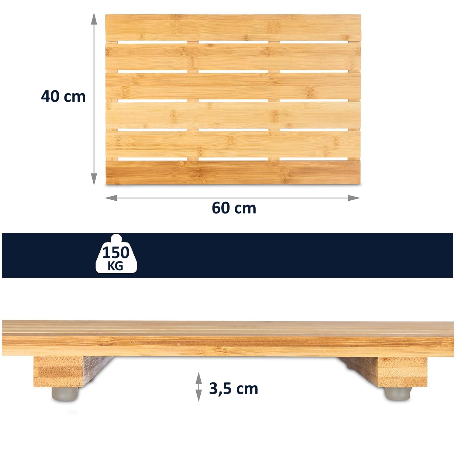 Plataforma de ducha de madera 60 x 40 cm Alfombrilla antideslizante para plato de ducha bañera piscina de interior y exterior resistente a la humedad antimoho