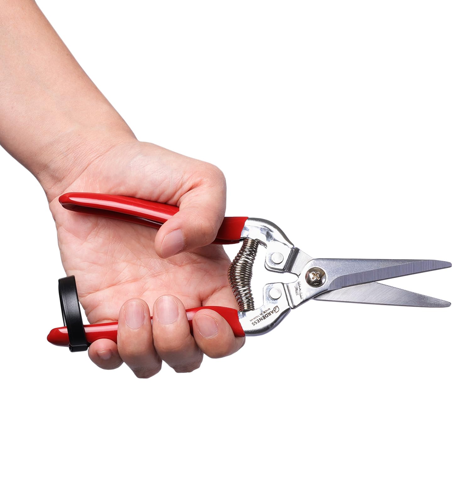 Gardeness Stainless Steel Pruning Snips with Serrated Blade, Adjustable Joint Screw Micro-Tip Garden Scissors for Harvesting Herbs, Fruit, and Floral Arranging, Corrosion-Resistant & Made in Taiwan