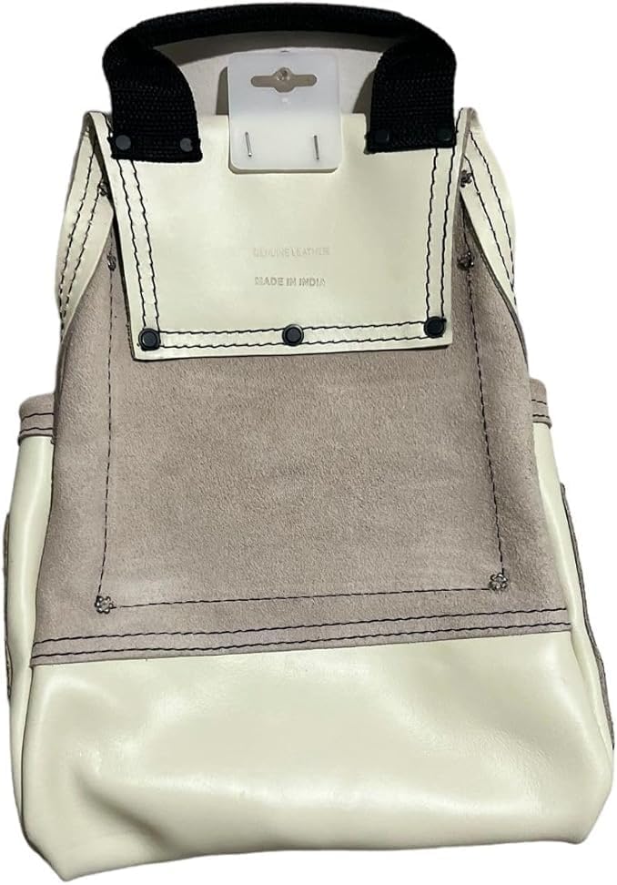 Miniatura 6 de Bolsa de herramientas de cuero curtido al aceite de 10 bolsillos con soporte de martillo de acero inoxidable para trabajadores de la construcción,