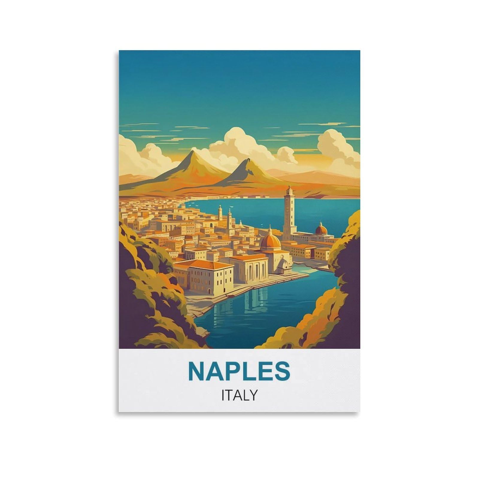 Hnrojico Unframe-Style Naples Italy Vintage Travel Poster 08X12inch(20X30cm) Canvas Wall Art Prints