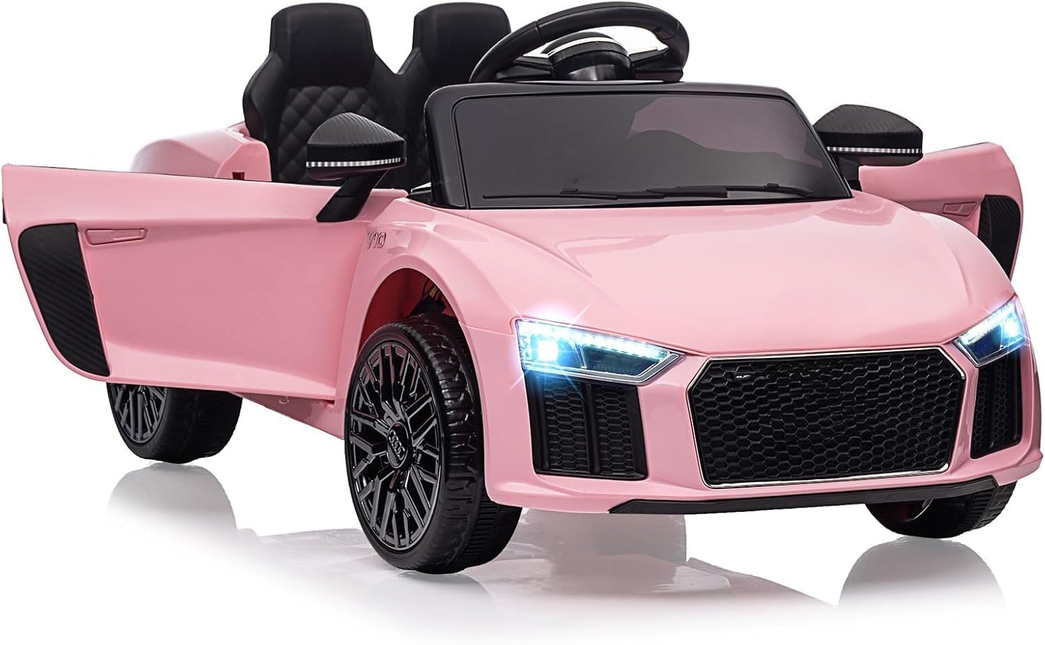 Macchina Elettrica per Bambini 3-8 Anni 12V, Auto Elettrica Polizia con Licenza Ufficiale Audi Spyder, Telecomando Genitori, 3 Marce, Sospensione, LED, Musica, Clacson, Colore Rosa