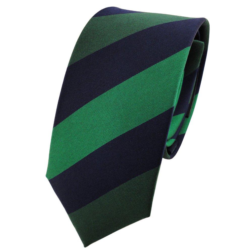 Tigertie Green Narrow Silk Tie Dark Blue Dark Blue Striped - Tie Necktie Silk