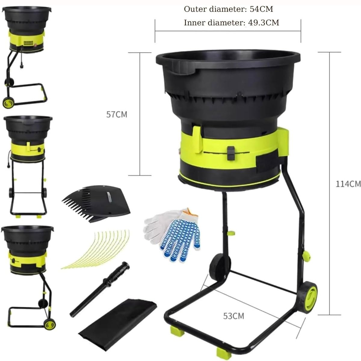 Trituradora eléctrica de hojas, trituradora de jardín de 2500 W con ruedas, 8000 RPM para limpieza y compostaje de patio, incluye cable de alimentación de 30 m y bolsa de almacenamiento