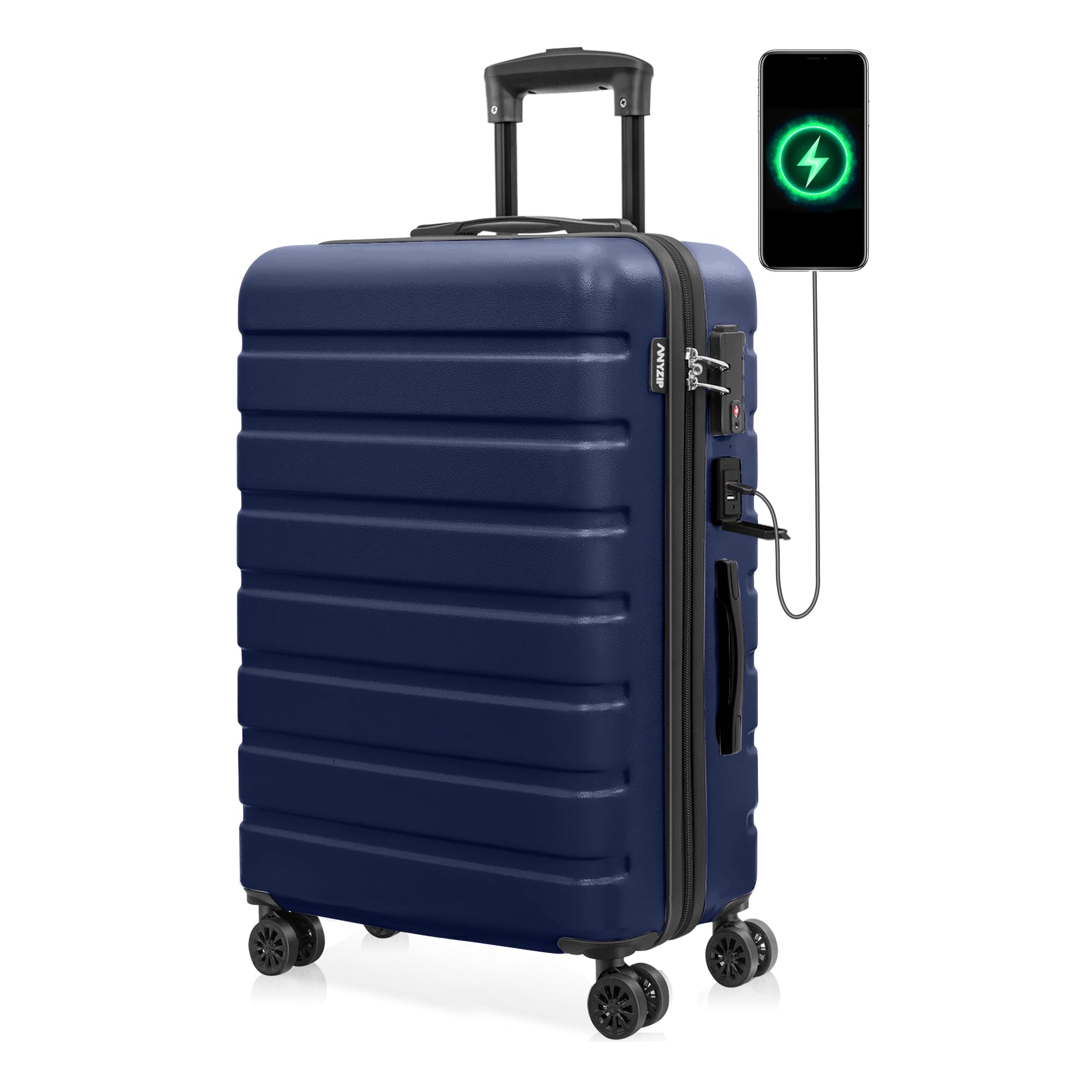 Photo 1 of AnyZip Suitcase Hardside PC ABS Lightweight USB Luggage with Wheels TSA Lock Checked-Medium 24 Inch DarkBlue