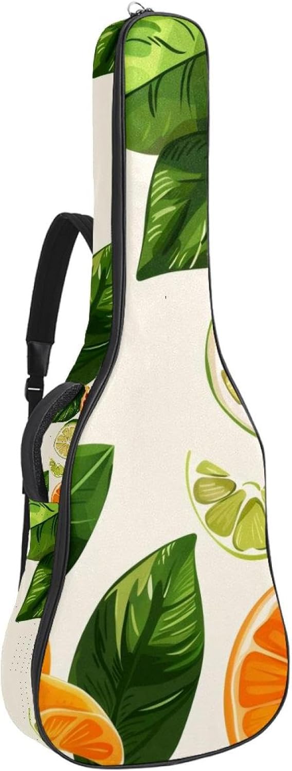 Acoustic Guitar Gig Bag 1 cm Thick Padding, Waterproof Electric Guitar Bag 40-42 Inch Guitar Case Backpack with Dual Shoulder Strap, Summer Fruits Orange and Leaves