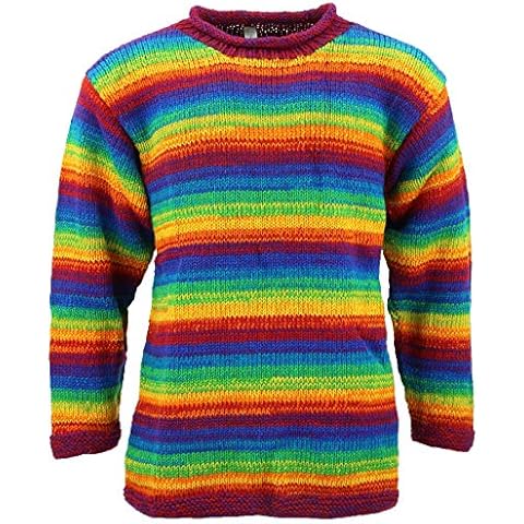 Chunky Wool Knit Rainbow Striped Hippie Jumper Shredded Rainbow Cover