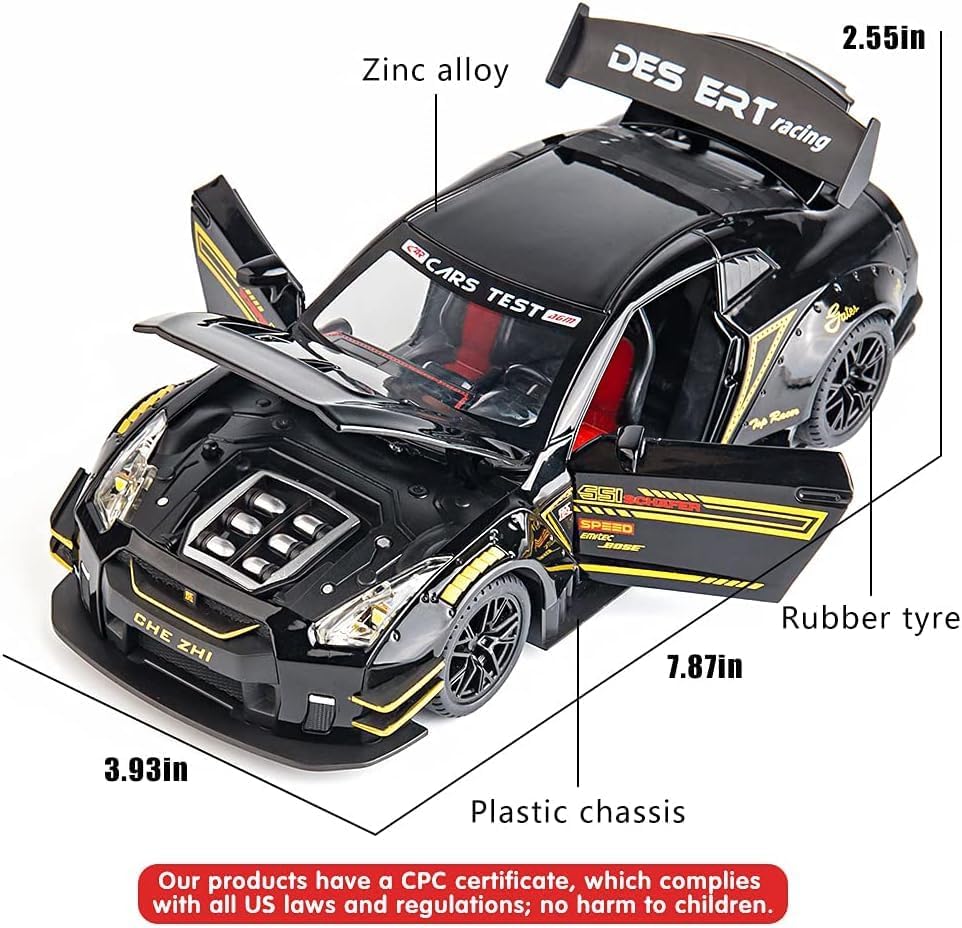 Image of Invite Enterprise 1:24 Scale Compatible For Nissan Gtr Model Car Toy, Zinc Alloy Pull Back Toy Car With Sound And Light For Kids Boy Girl Gifts? Black-Color ?