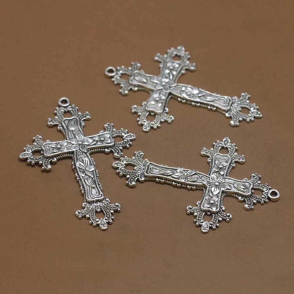 PRETYZOOM 10pcs Antique Silver Cross Pendants Charms Beads for Crafts DIY Necklace Bracelet Jewelry Making Findings Accessories