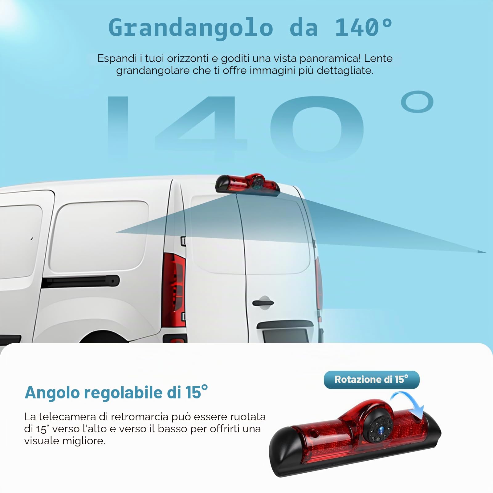 Telecamera posteriore per auto con visione notturna e luce di stop