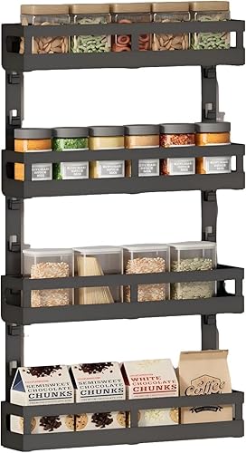 Miniatura 11 de X-cosrack Organizador de especias de montaje en pared, 5 niveles de altura ajustable, estante de especias colgante para armario de despensa de