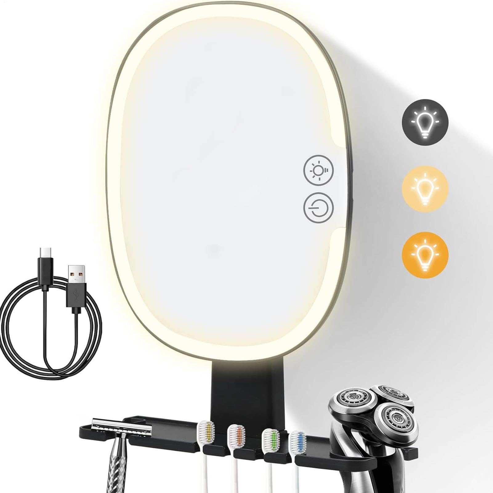 Miroir de douche antibuée pour rasage Avec Rangement, Lumières LED 3
