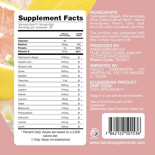 Collagen Peptides Powder | Vitamin C | Pink Lemonade Flavor |Hydrolyzed | Grass Fed | Paleo & Keto | Sugar Free | Hair, Nails, Skin, Bone And Joint | Amazon Edition | Gluten & Dairy Free | 8.47 Oz #TOP2