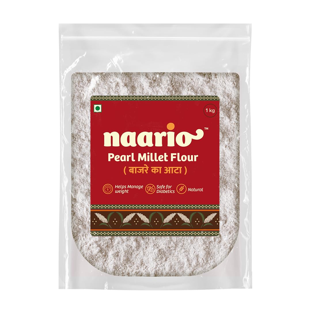 Naario Bajra Atta 1kg - Pearl Millet Flour, Gluten Free, High Fiber, Boosts Digestion, Rich in Nutrients, Organic, Healthy, Natural Atta for Nutritious Meals