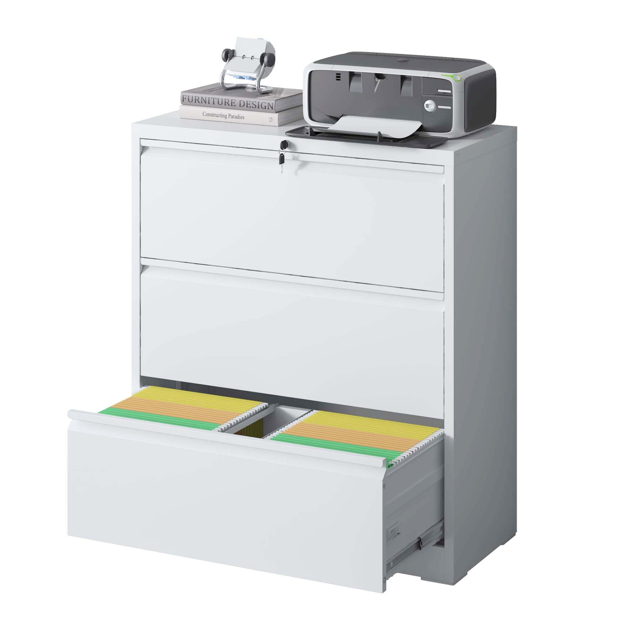 Fulocseny 3 Drawer Vertical File Cabinet with Lock, Metal Lateral Filing Cabinet with Hanging Letter/Legal/A4 Folders, Locking Steel Cabinet for Home,