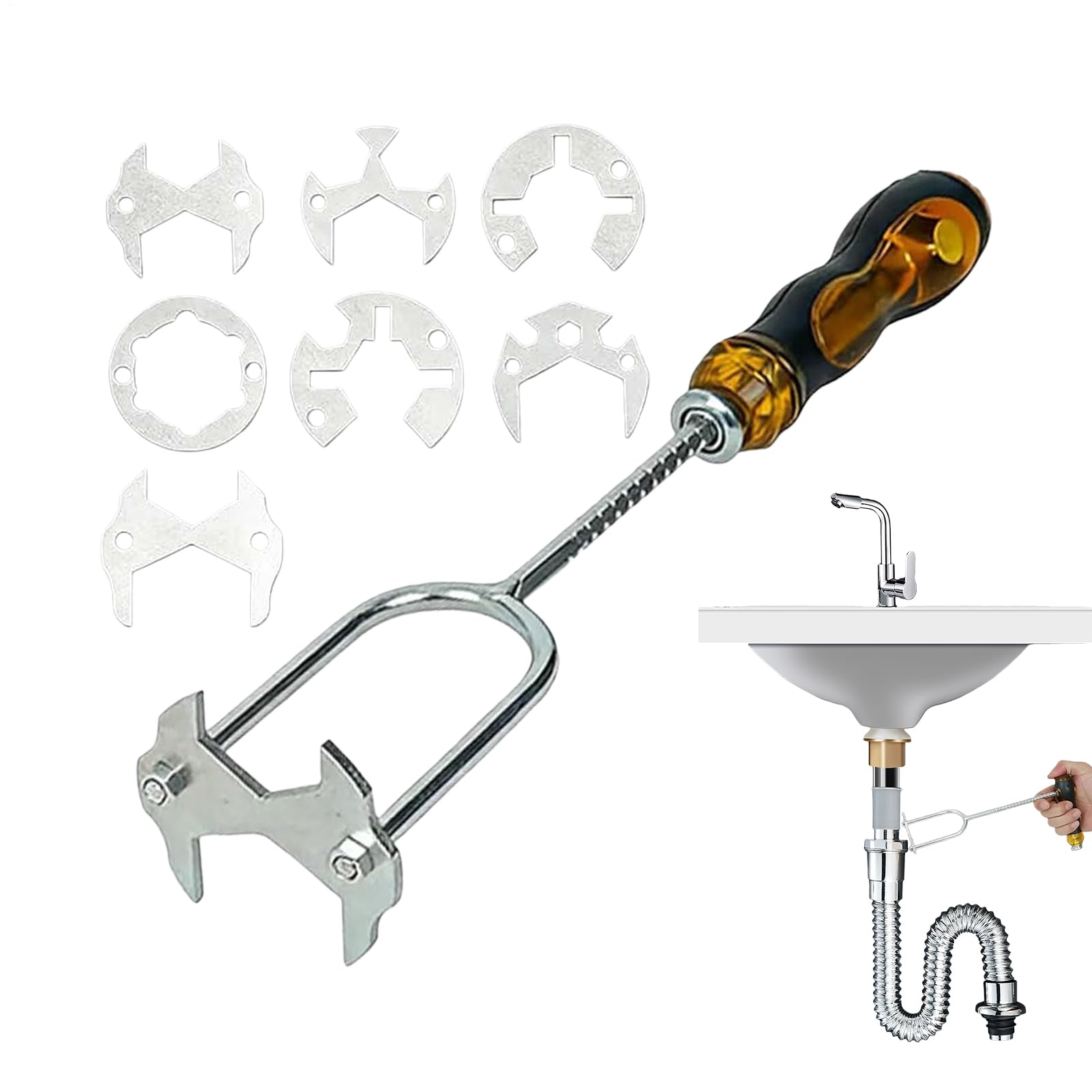 Genérico Mini Spazzaneve, Herramienta Multifuncional De Fontanero Con 7 Cabezales Intercambiables, Llave De Para Espacios Reducidos, Para Hogar Cocina Y