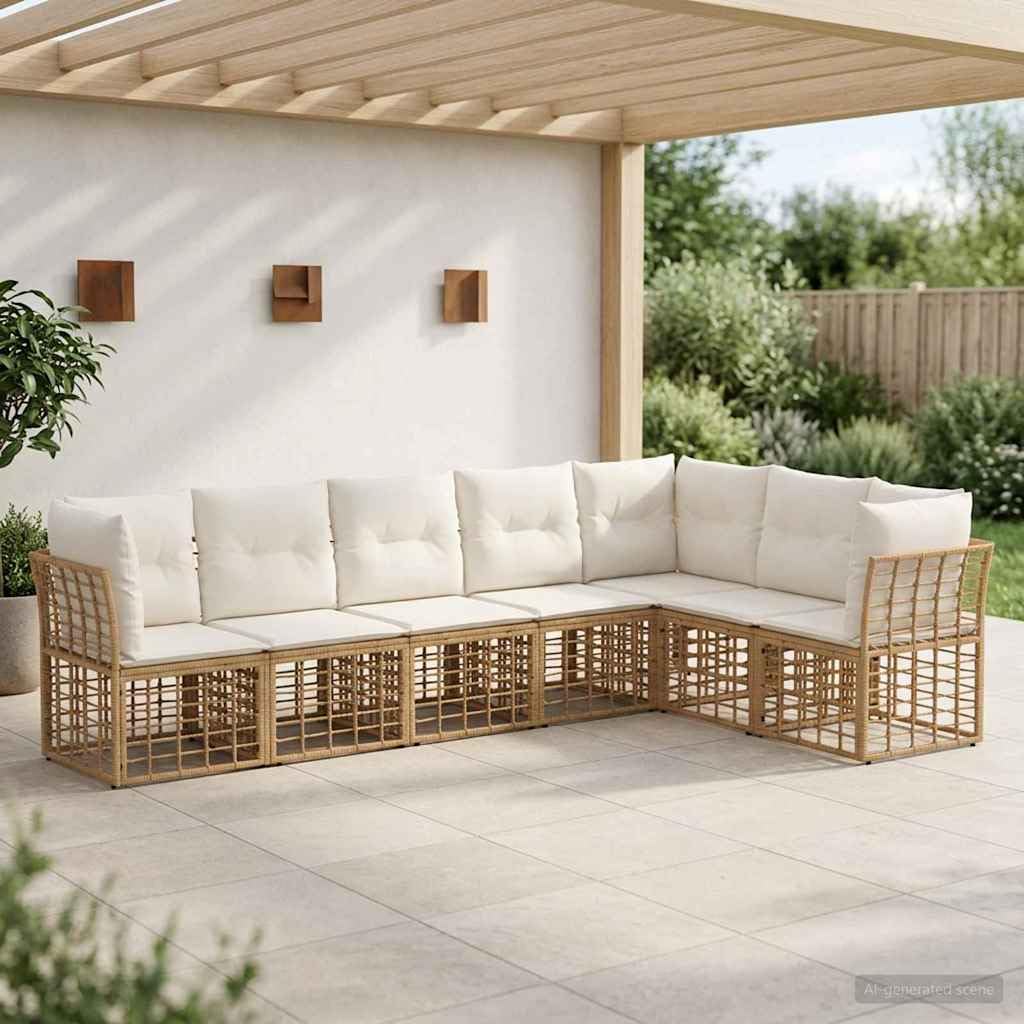 Ensemble canapés d’extérieur Naturel en Polyester et Poly Rattan, assises modulables en Angle, pour Jardin terrasse Balcon Patio véranda, Confort pour Repas et détente