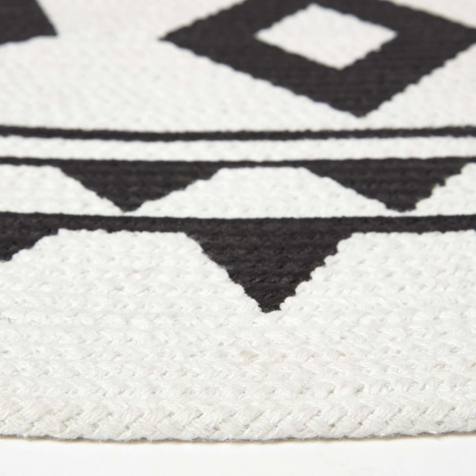 Homescapes Runder Teppich Lia schwarz-weiß Gemustert 120 cm, Baumwoll-Teppich geflochten, Teppich rund geometrisch