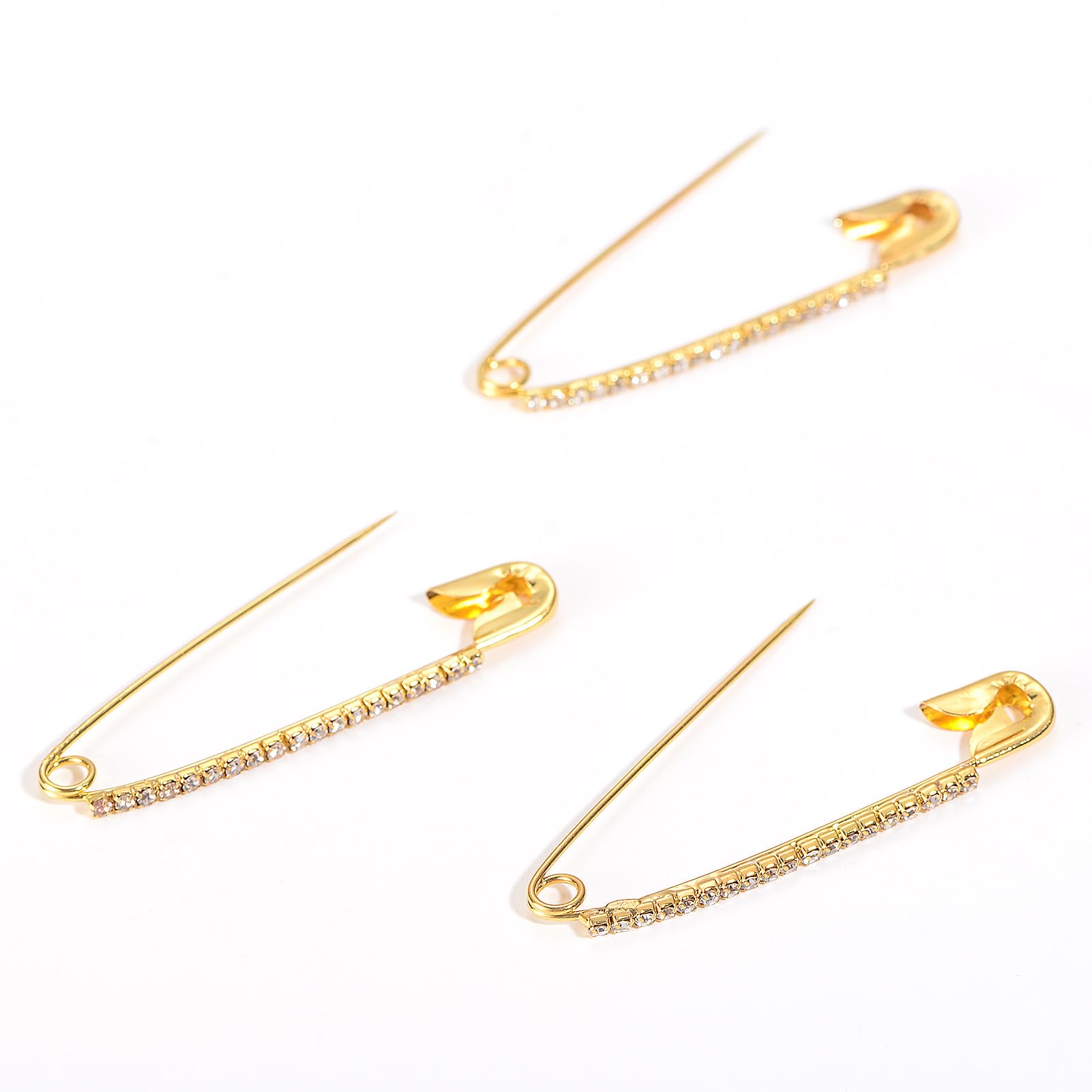 10 Pieces Gold Rhinestone Safety Pins Brooches Sweater Shawl Clips Faux Crystal Brooches Shiny Brooch Pins for Women or Girls Skirts Sweater Scarf Lapel Hat Accessories, Metal 2