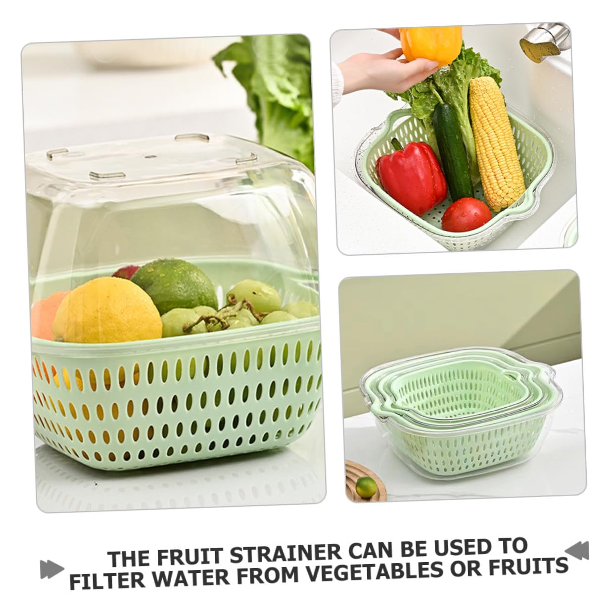 Escurridor de Verduras de Doble Capa en Plástico, Cesta para Lavar Frutas y Verduras, Diseño Resistente y Ahorra para Limpieza en Cocina