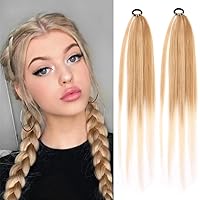 Vista 7 de Extensiones de cola de caballo, 2 piezas sintéticas con banda de pelo envolvente alrededor de las extensiones de cabello trenzadas, cola de moño