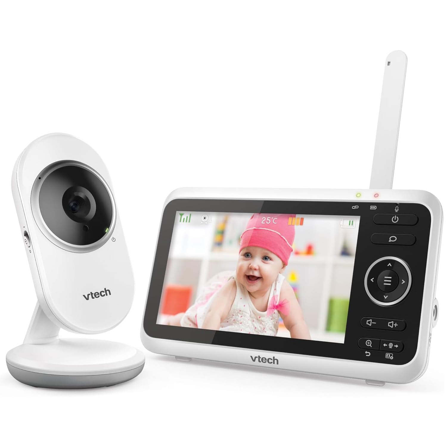 VTech VM350 Baby Monitor con Fotocamera, Baby Monitor Video da 5 Pollici con Schermo LCD a Colori, Funzione di Visione Notturna, Funzione di Interfono, Ninne Nanne e Suoni
