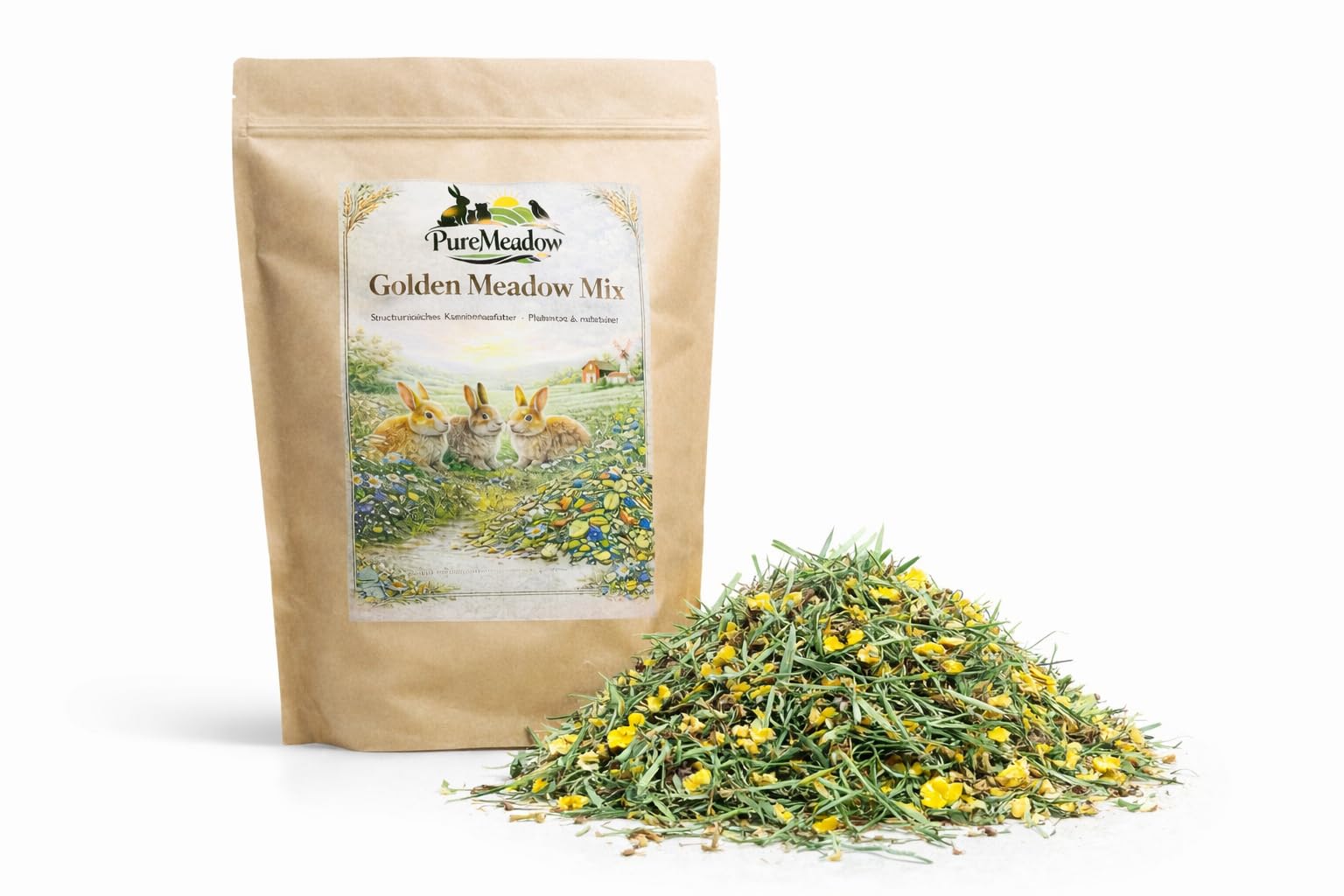 PureMeadow Golden Meadow Mix - Complément alimentaire texturé pour lapins - 7,5 kg - Avec foin des prairies, herbes et légumes
