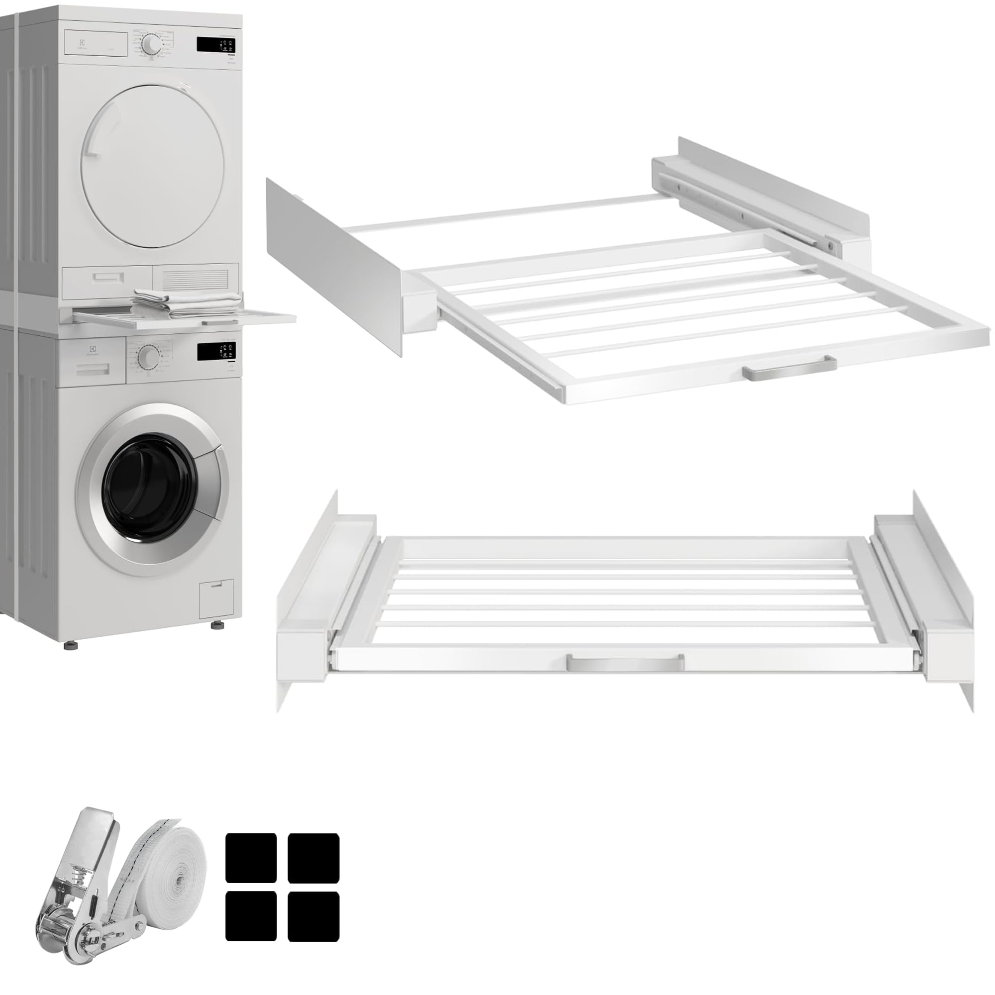 Hd-Line - Struttura universale di montaggio intermedio - Sistema di sospensione - Per lavatrici e asciugatrici, con ripiano estraibile, anti-vibrazione e anti-ribaltamento Dimensioni (60x54x10 cm
